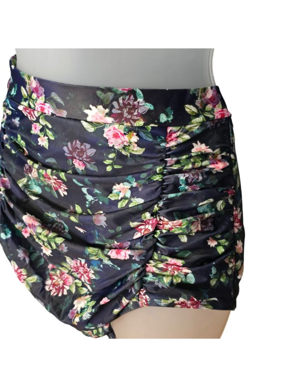 High‑Waisted Floral Ruched Swim Bottoms Large Tummy Control - Picture 3 of 5